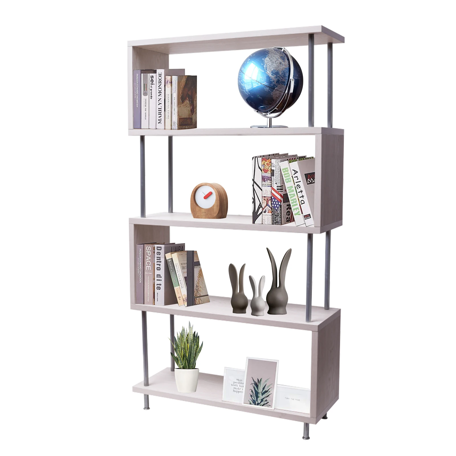 

S-Shaped 5 Shelf Bookcase, Wooden Z Shaped Bookshelf Stand For Home Office Living Room Decor Books Display