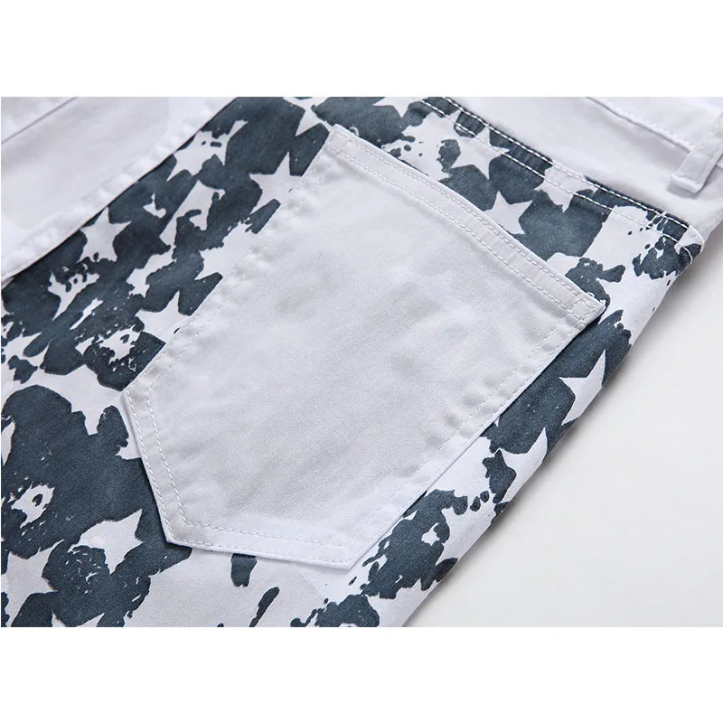 Mens Youthful elastic Straight High Quality printing Pants Denim Casual Male Fashion male Trousers Versatile Streetwear Jeans