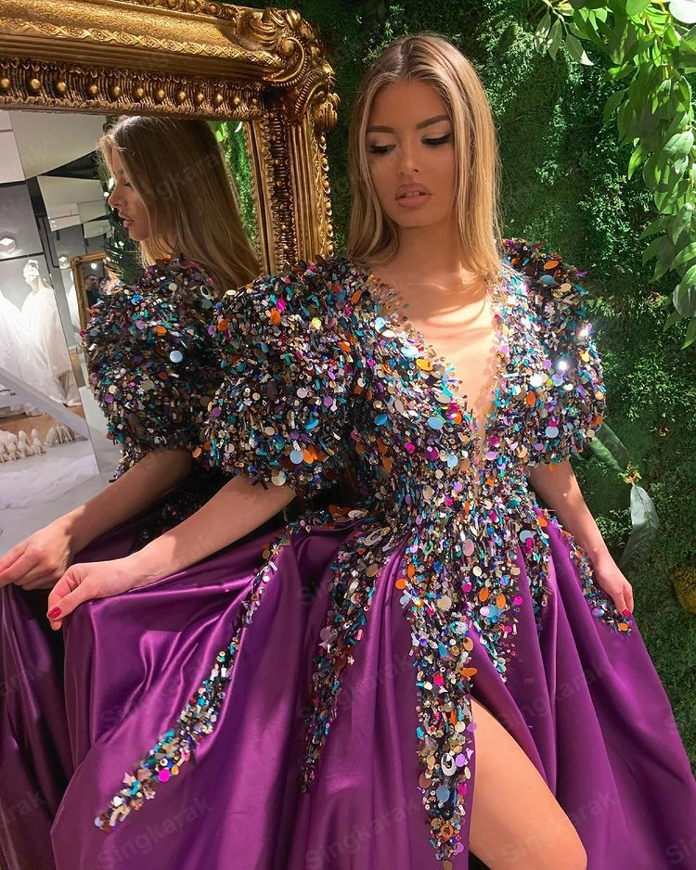 Short Sleeve High Split Sexy Colorful Prom Dresses 2021 Prom Gowns Party Dress For Women Robe Bal Fille vestidos de fiesta