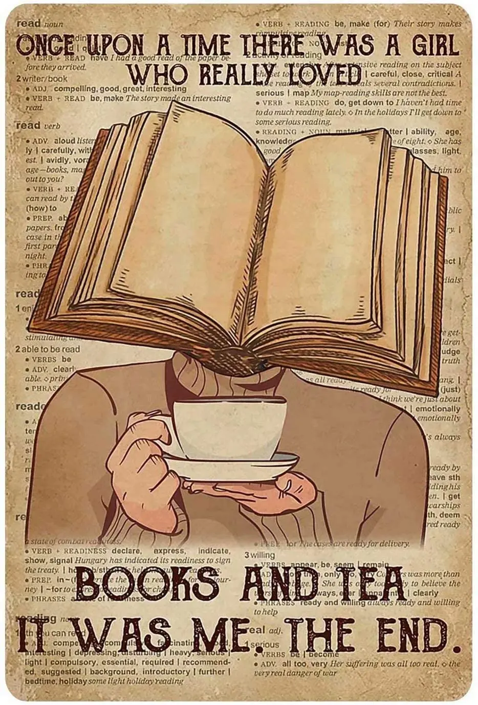 

Металлический жестяной знак, там была девушка, которая действительно любит книги и чай, это была я книги, металлический жестяной знак, метал...