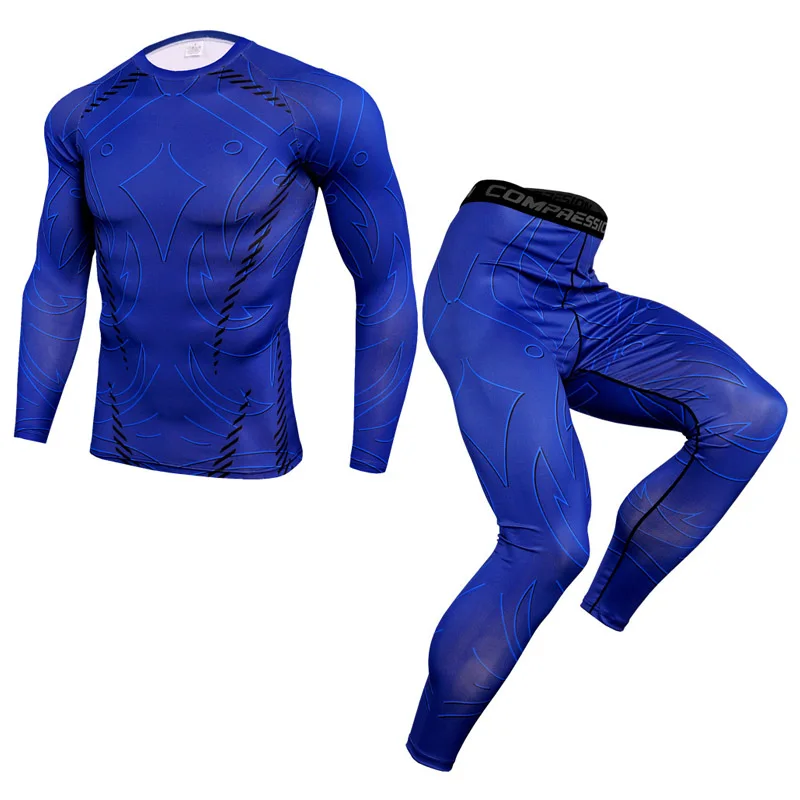 Navy blue Новая мужская компрессионная одежда, спортивный костюм, колготки, камуфляжная спортивная одежда, спортивный костюм из 2 предметов, мужской спортивный костюм 4xl rashgard - Цвет: Navy blue