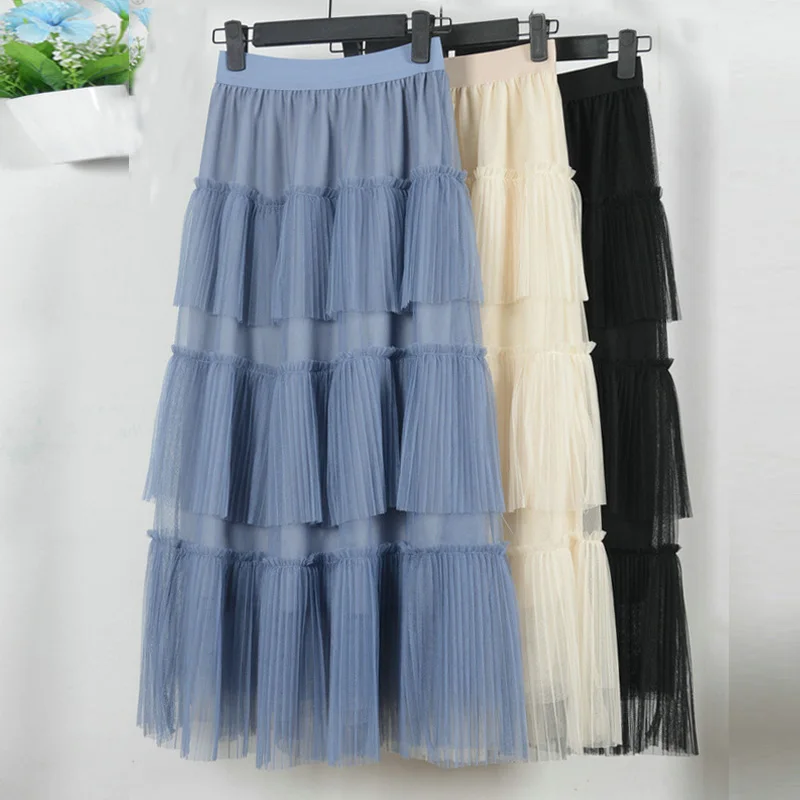 Весенне-летняя многослойная юбка-макси из фатина карамельного цвета Женская