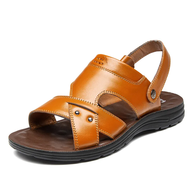 

Sandals Men's Leather New Fashion Casual Flat Beach Shoes Summer Middle-aged Dad Wear Trend Dual-use Sandals and Slippers