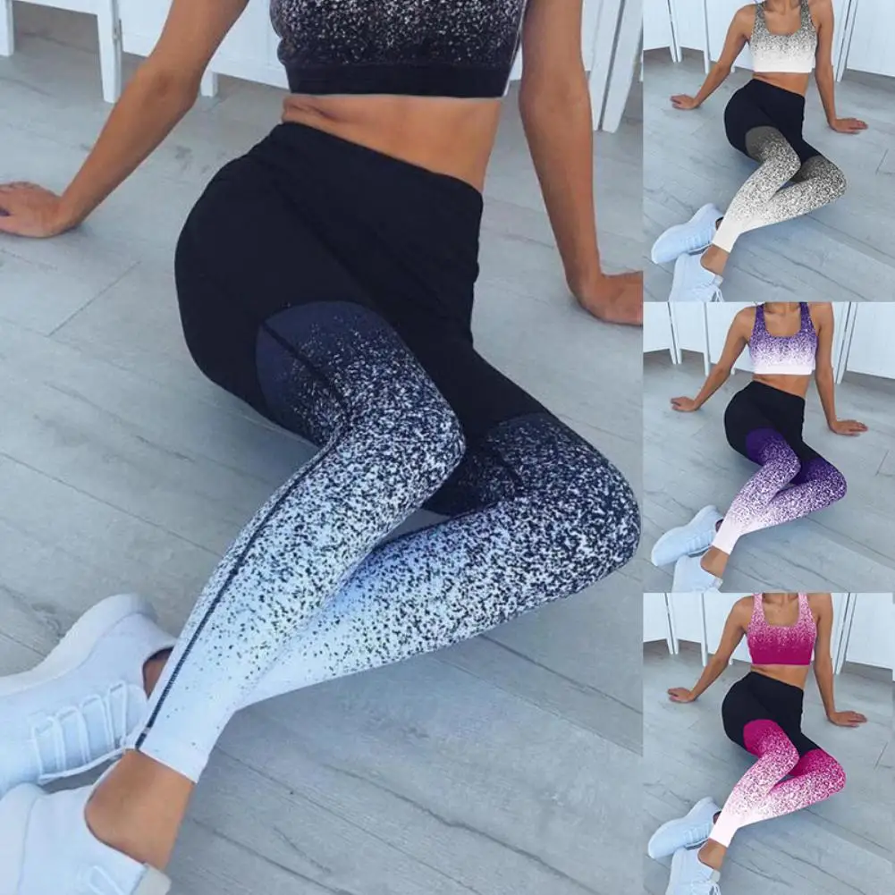 Спортивные Для женщин Градиент Цвет пуш ап Высокая Талия Леггинсы стрейч