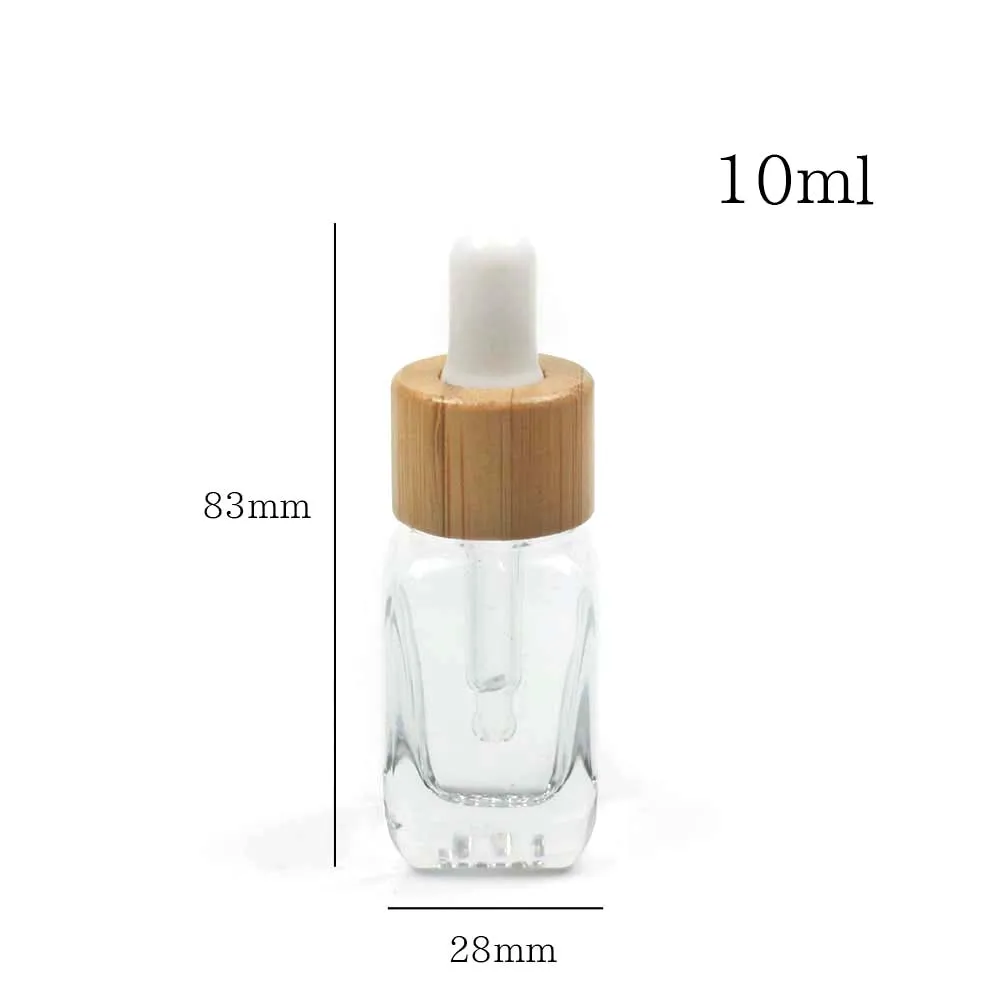 

Прозрачный квадратный флакон-капельница для косметики, 10 мл, Бамбуковая крышка