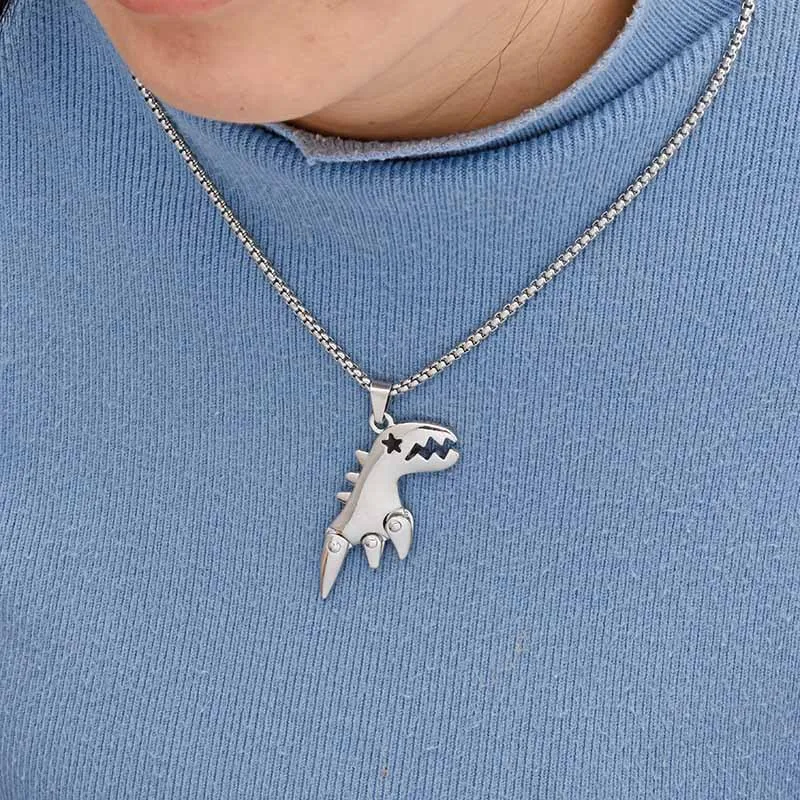 

Mini Dinosaur Necklace Fashion Simple Girl Boy Pendant Couple Street Style Jewelry Necklace Hiphop Stainless Steel Chain Gift