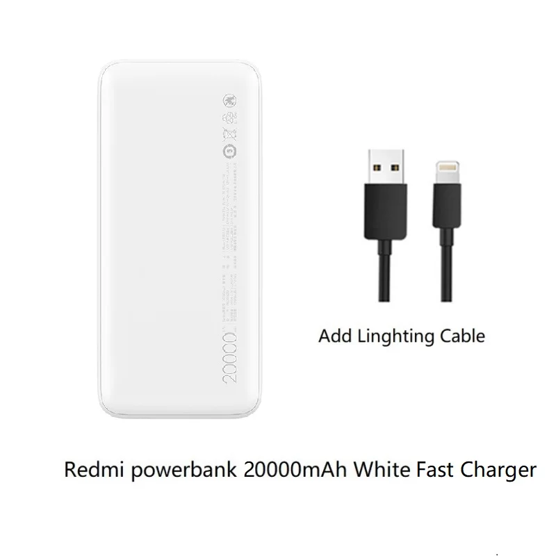 Красный mi power bank 10000 мАч usb type C mi power bank 20000 Qi быстрое зарядное устройство Портативная зарядка повербанк Внешняя батарея - Цвет: Add lighting cable