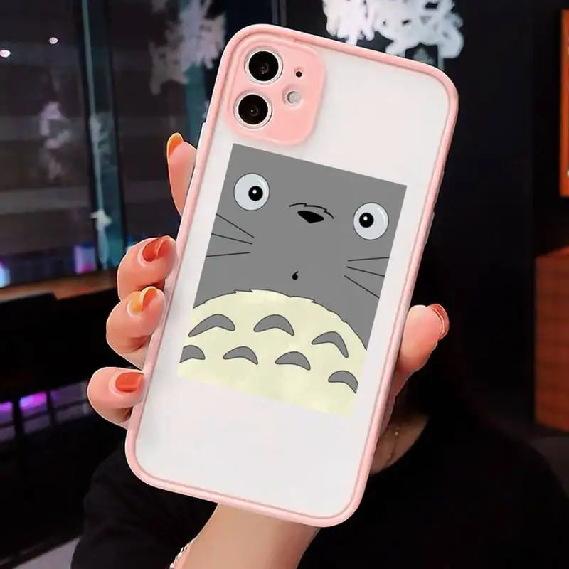 

Cartoon Studio Ghibli Totoro Phone Case Matte transparent For Pink iPhone 12 Mini 11 Pro XR XS Max 7 8 Plus X Back Cover
