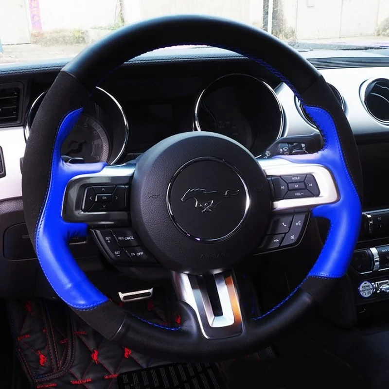 High-quality Hand-Stitched Leather Car Steering Wheel Cover For Ford Mustang Car Accessories