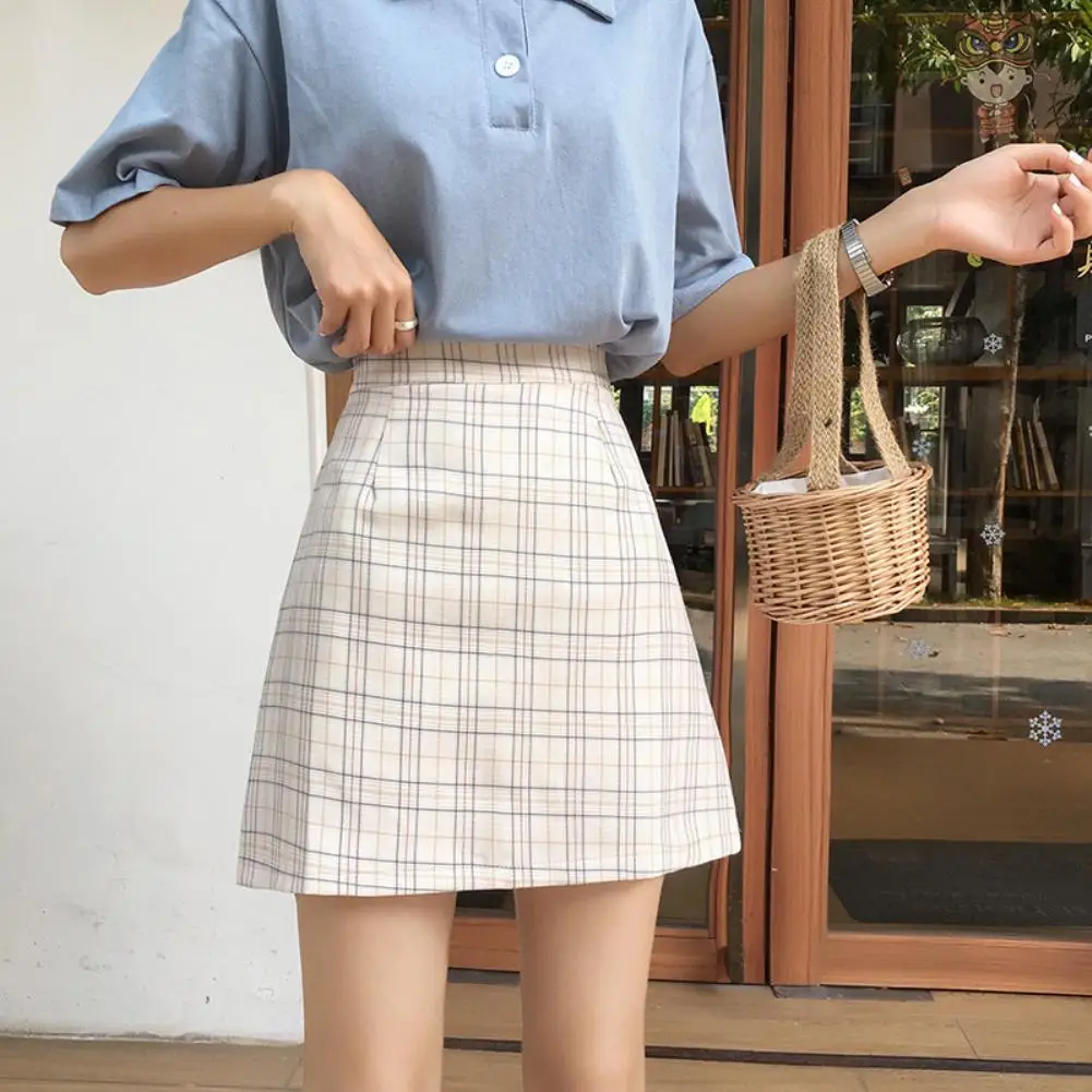 

Summer School Party Women Plaid Print High Waist A-Line Bodycon Mini Skirt