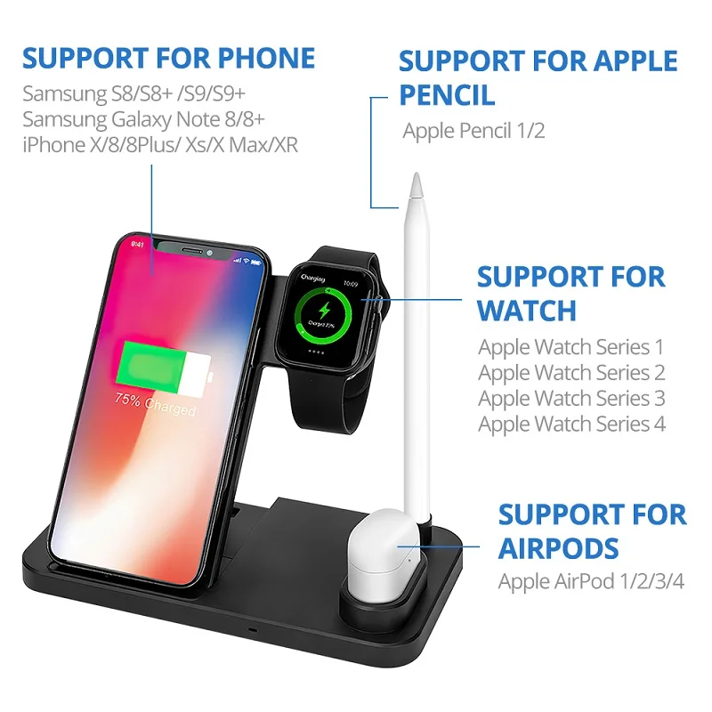 Беспроводное зарядное устройство SAMTIAN 4 в 1 док-станция для быстрой зарядки