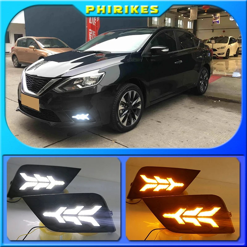

Светодиодные дневные ходосветильник DRL для Nissan Sylphy sentra 2016-2018 желтый сигнал поворота, синий ночсветильник, беспроводной переключатель