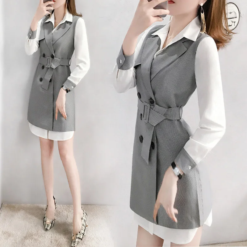 2019 Ранняя осень новый костюм женская модная рубашка с длинными рукавами платье