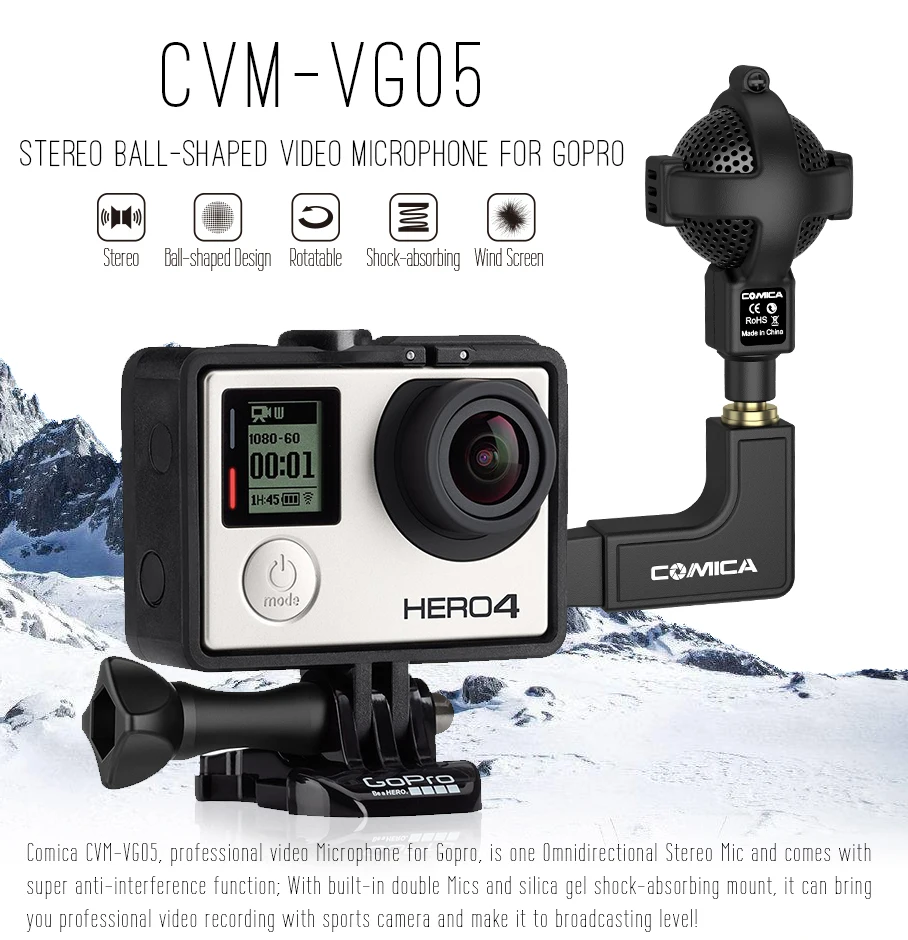 COMICA CVM-VG05 шарообразный стерео видео микрофон интервью микрофон для камер GoPro Hero 3 3+ 4 5