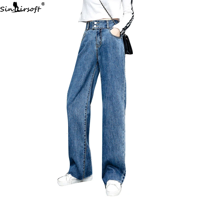 Cotton Soft New Plus Velvet Thick High Waist Jeans Women Autumn And Winter Fashion Trend Wild Double Button Wide Leg Pants Woman | Женская