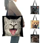 Многоразовая женская сумка для покупок 3 D Vivid Cat, повседневные тоуты с принтом, льняные сумочки