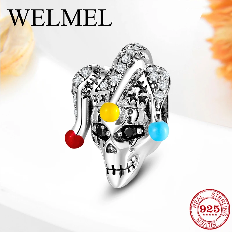 Настоящее серебро 925 пробы очаровательные бусины в форме клоуна циркон