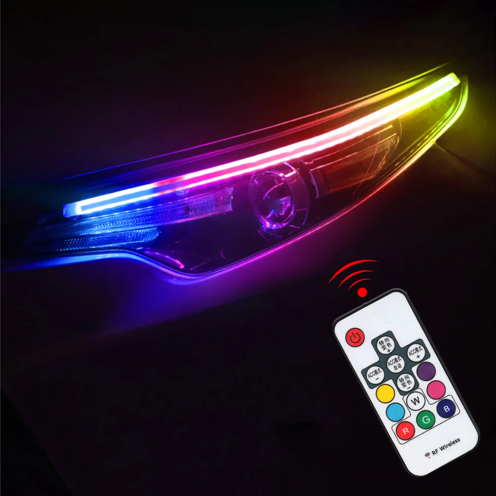 

YPUI Universal Multicolor LED Strip RF Remote Control Turn Signal Lights Flexible DRL Car RGB Daytime Running Light 2Pcs/set