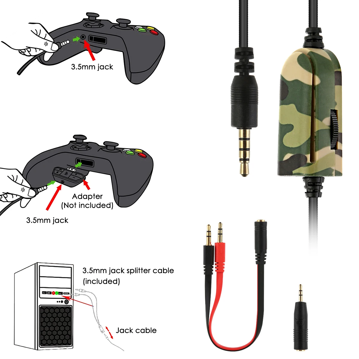 Gaming Headset Bass 3.5mm Surround sound Wired Gamer Headphone with Mic Converter Cable for PS4 Xbox PC | Электроника