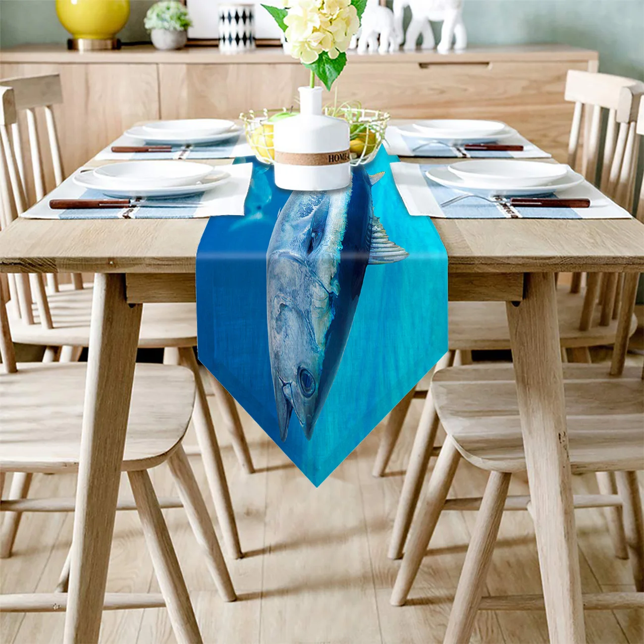 Настольная дорожка с современным синим тунцом скатерть обеденный стол украшение