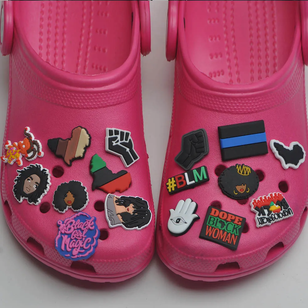 

1 Pcs Croc Charms Designer JIBZ Black Panther for Croc Sandals Accessories Black Lives Matter Buckle Deserve for kid gift