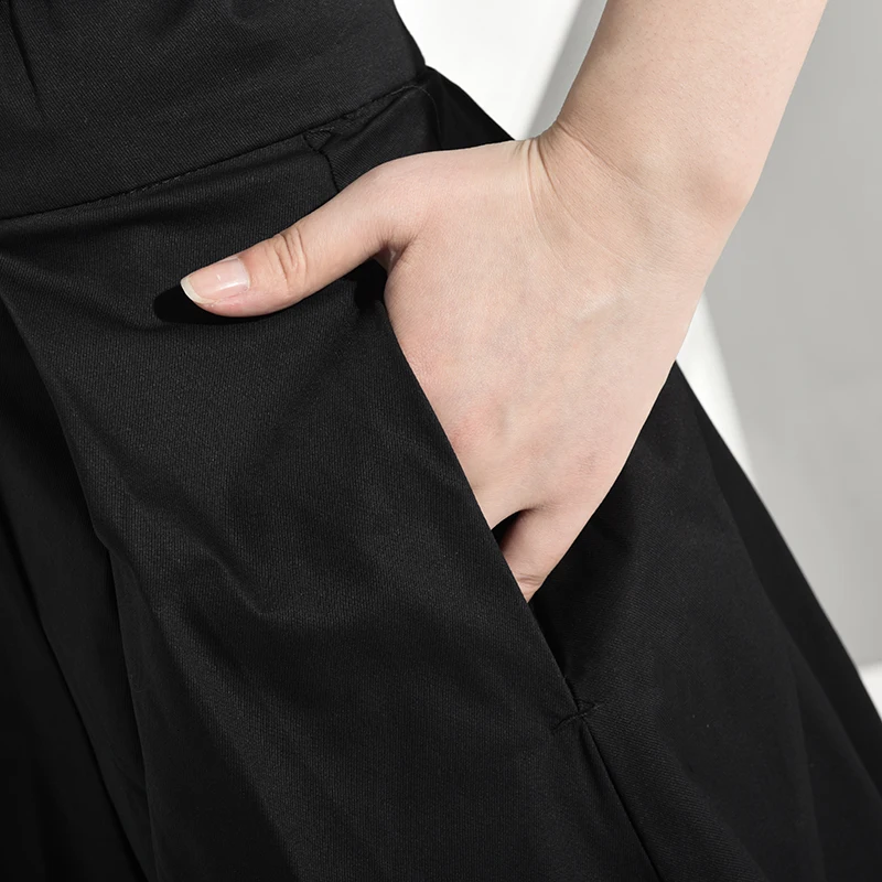 [EAM] High Waist Black Bandage False Two Spliced Loose Half-body Skirt Black Women Fashion Tide New Spring Autumn JR4780