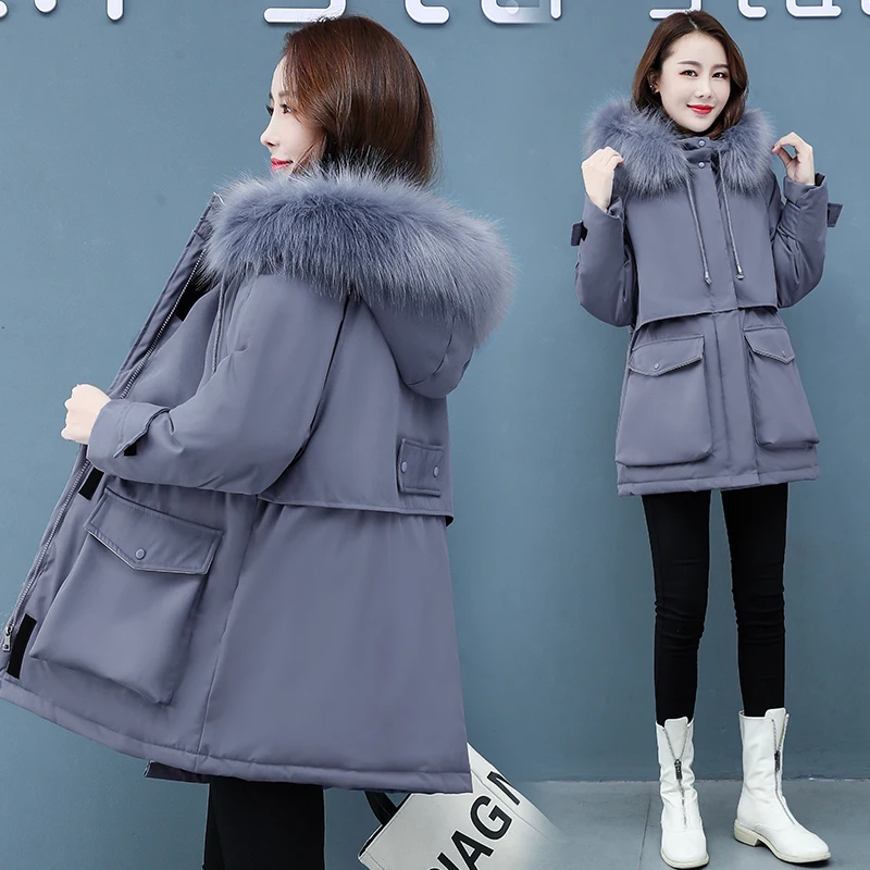 Leisure Thicken Cotton clothing coat New Women's winter jacket hooded fur collar Padded jackets women Ladies coats Loose Tooling