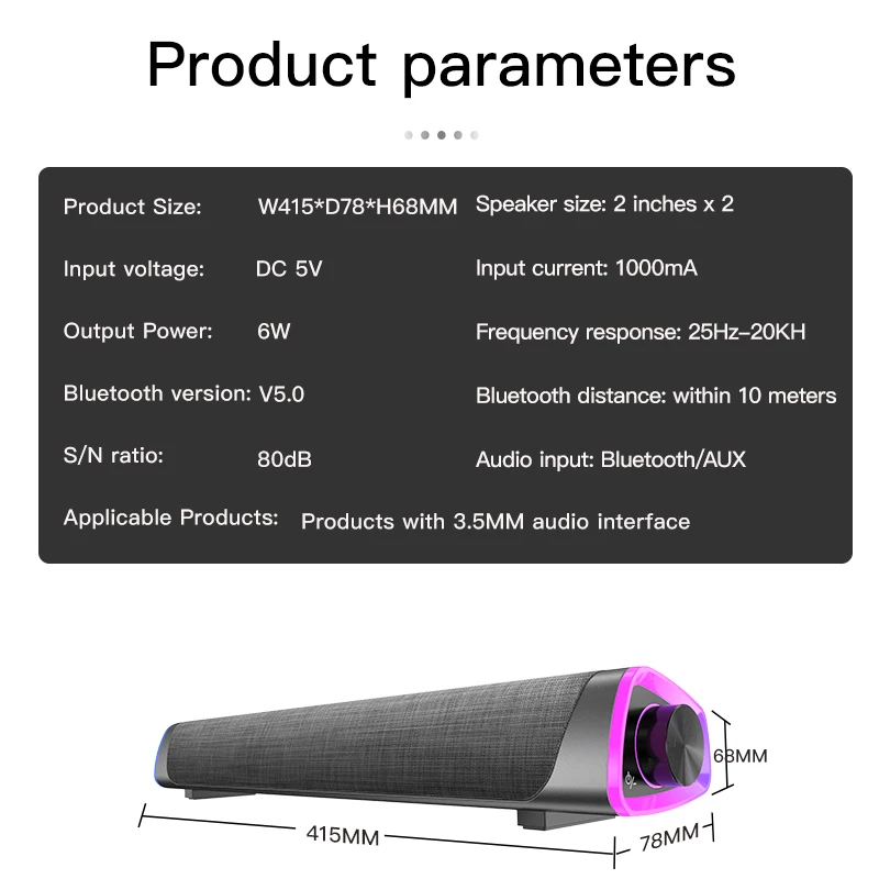 3D Surround Soundbar Bluetooth 5.0 Speaker Wired Computer Speakers Stereo Subwoofer Sound bar for Laptop PC Theater TV Aux 3.5mm |