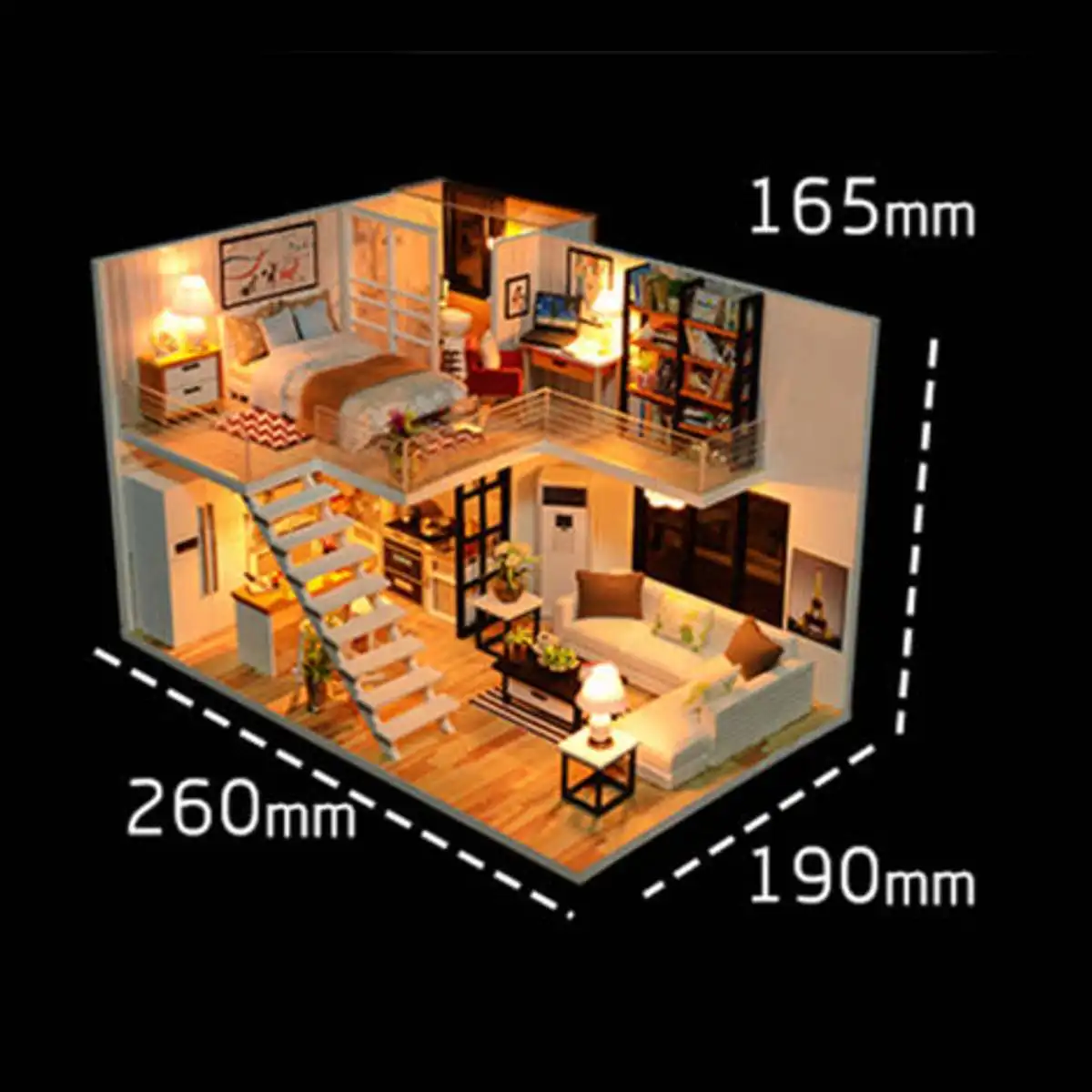 

DIY Wooden Loft Apartments Dollhouse Modern Miniature Home Furniture Model Kit Children Handmade Craft Toys Kid LED Light Gift
