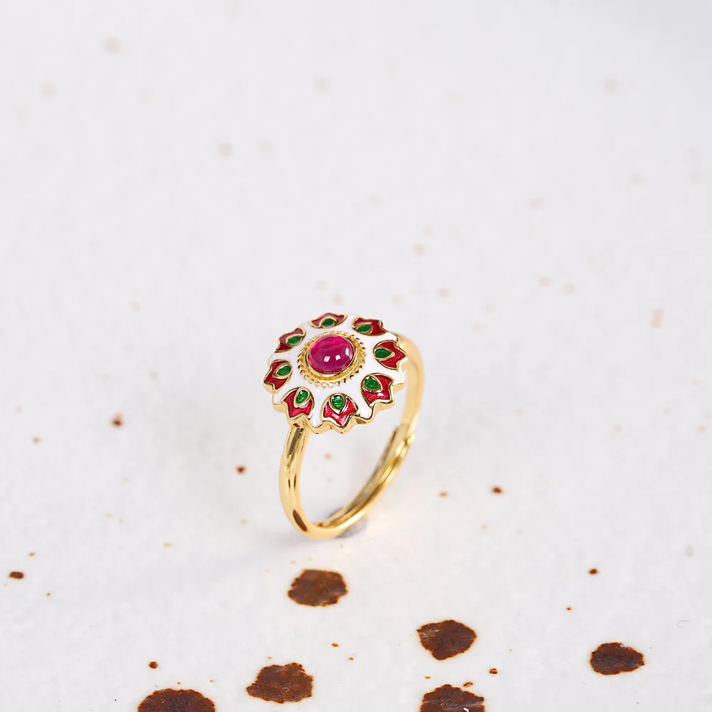 

s925 silver jewelry enamel red corundum Ethnic style ring