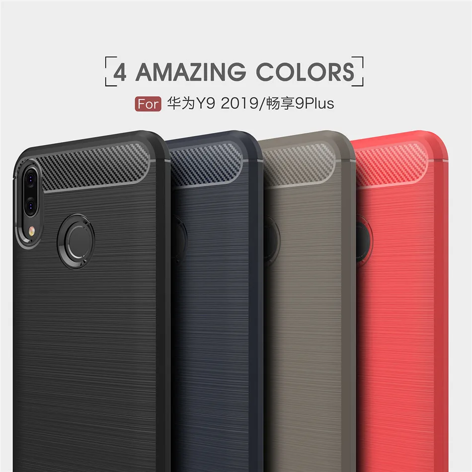 Силиконовый чехол для Huawei Y6 2019 Y5 Y7 2018 Y9 Prime из углеродного волокна ТПУ |