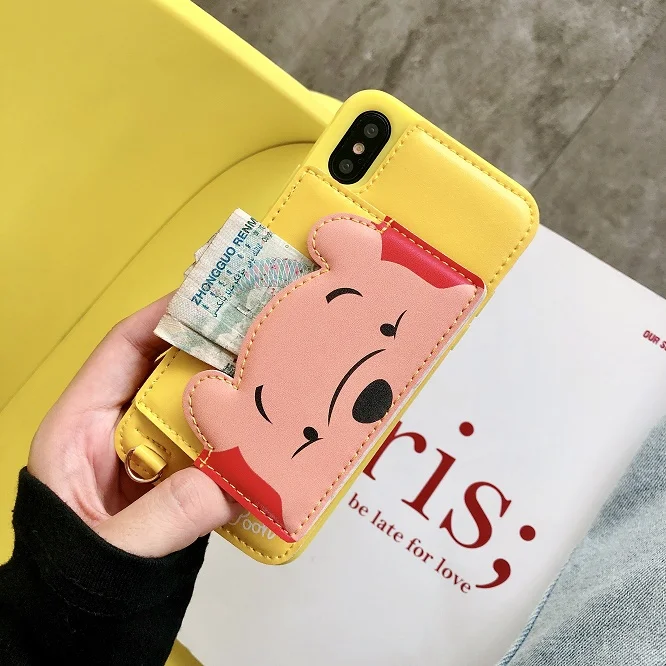 Кожаный чехол-бумажник с 3D креплением Ститч Минни для iphone 8, 7, 6 plus, X, XS, MAX, Pooh, держатель карты, подставка, чехол для телефона