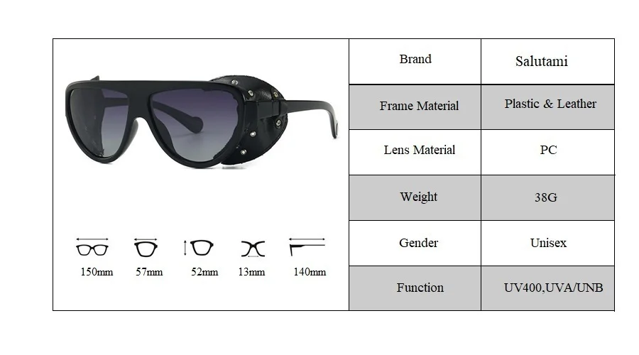 Steampunk Black Pu Leather Frame Polarized Sunglasses For Men Vintage Luxury Brand Round Punk Sun Glasses Women Chic Eyewear New