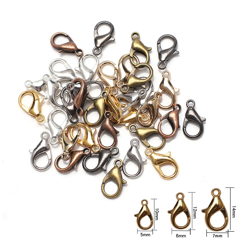 

50pcs 5x10mm/6x12mm/7x14mm Alloy Metal Lobster Clasp Hooks Gold Silver Plated Chain DIY Fashion Jewelry Findings Accessories