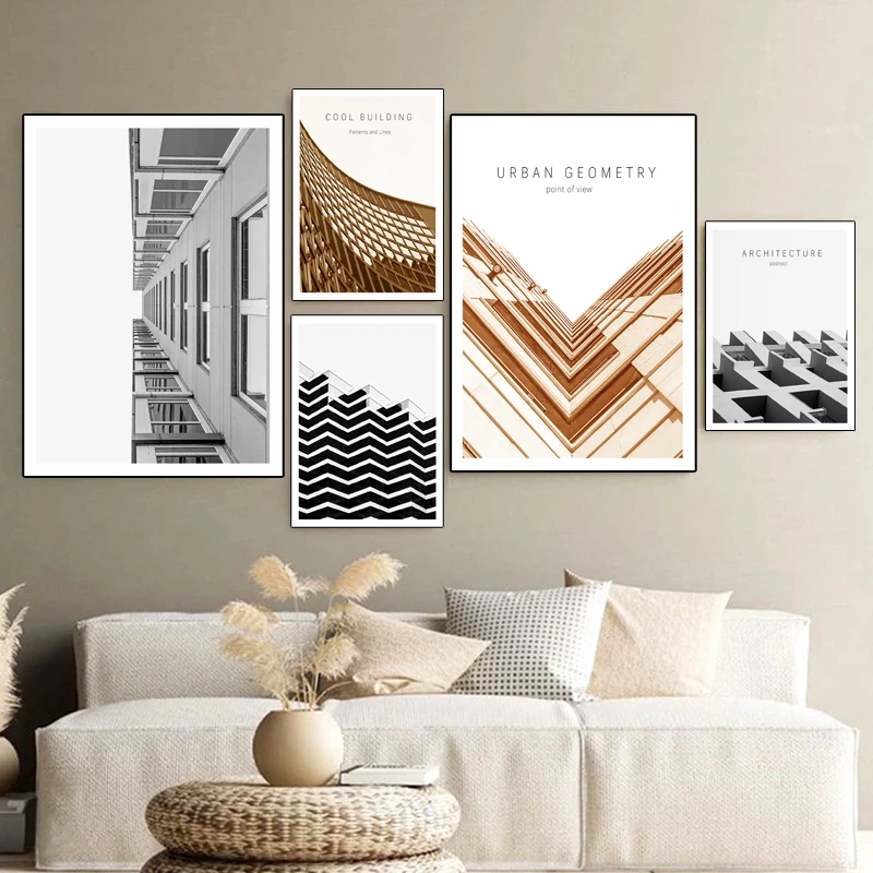 

Nordic Abstract Architecture Canvas Painting Black White Art Posters and Prints Wall Pictures Modern Living Room Home Decoration