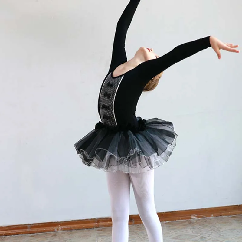 

High Quality Girls Dresses Pink Black Cotton Princess Dress Kids Child Fluffy Gymnastics Ballet Tutu Dress With Dot Skirt