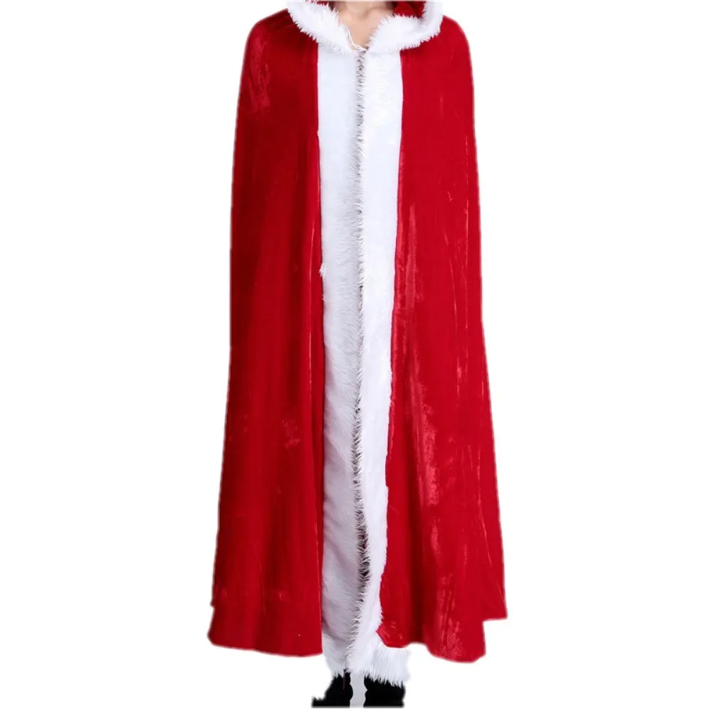 Рождественская накидка зимняя теплая Женская рождественская красная бархатная