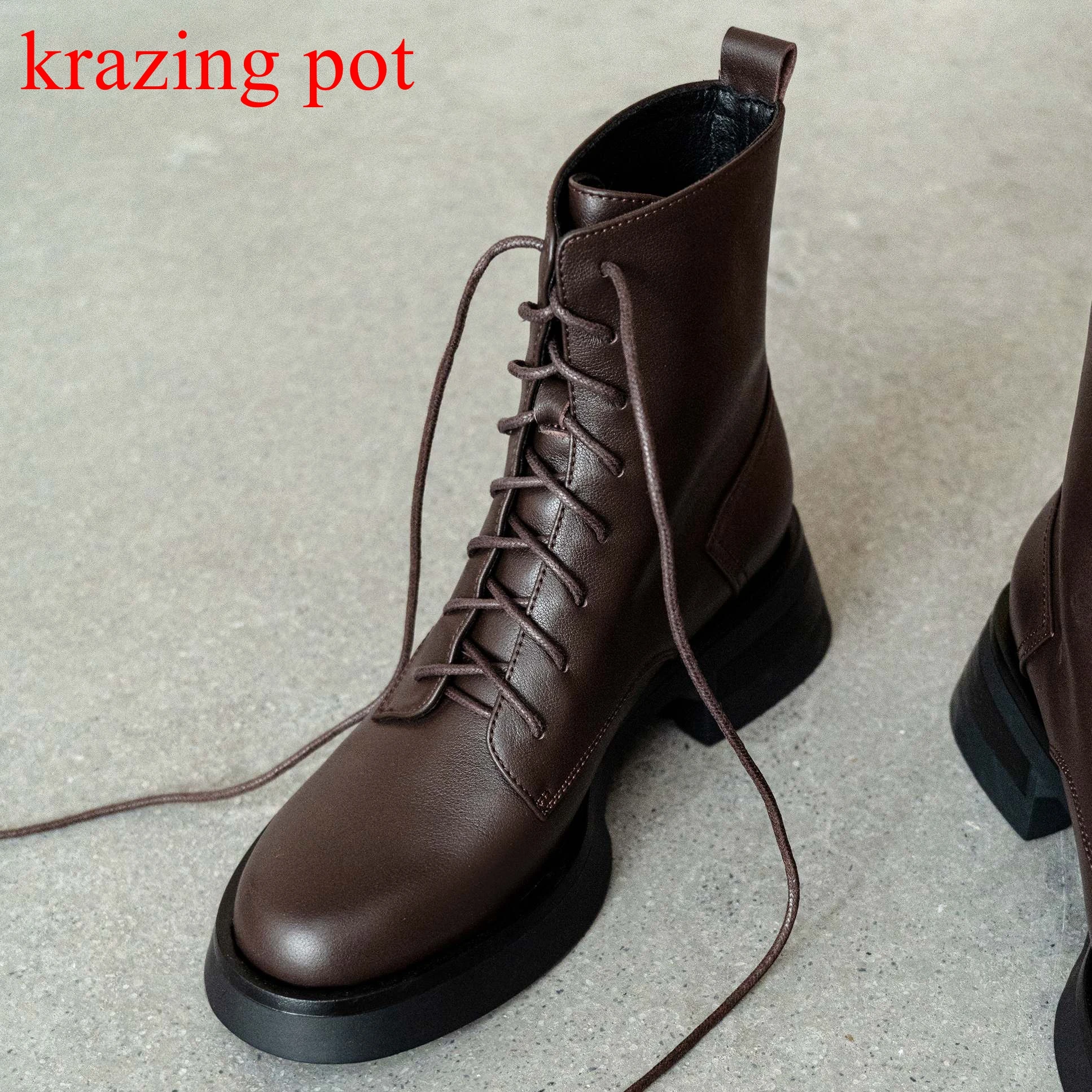 Murah Sepatu Boots Chelsea Ujung Bulat Klasik Kulit Sapi Panci Krazing Sepatu Bot Tebal Berenda Desain Asli Tetap Hangat Cocok Untuk Semua Pergelangan Kaki L26