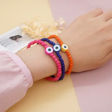 

Bohemian Style Monochrome Millet Bead Bracelet Geometric Soft Pottery Demon Eye Women's Bracelet For Jewelry Gift