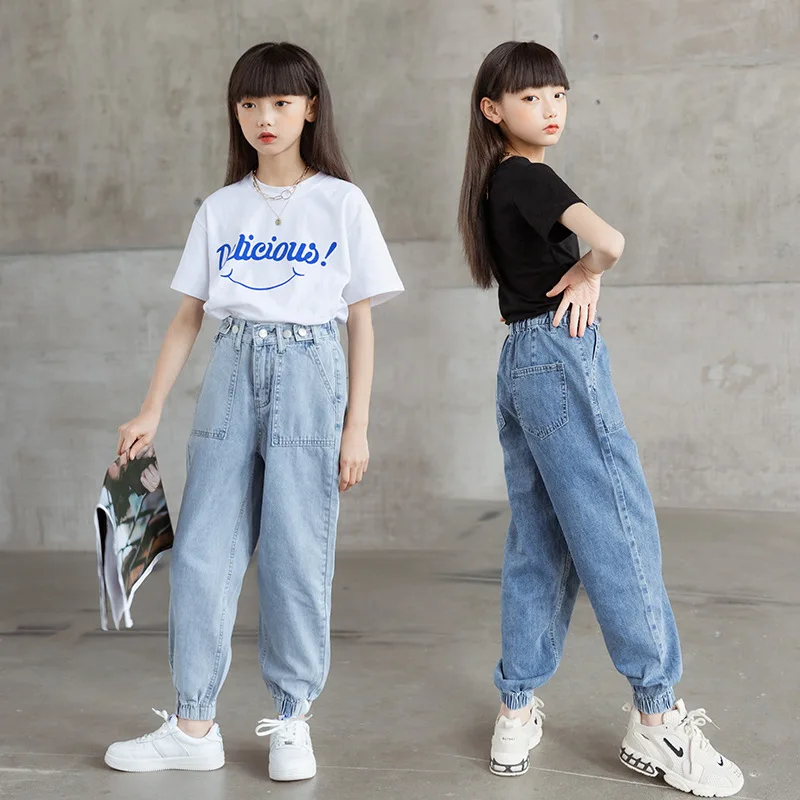 

Girls Jeans 2021 Spring/summer Korean Version of Children's Wear High-waisted Harun Pants Small Pants Parent-child Pants