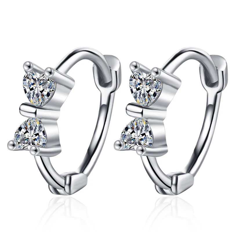 

7KMOOR 925 Sterling Silver New Woman Fashion Jewelry High Quality Simple Crystal Zircon Gold Silver Bow Earrings