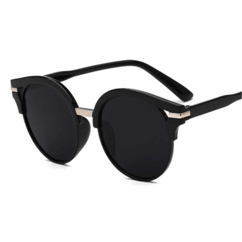 Солнцезащитные очки женские модные круглые зеркальные линзы кошачий глаз с