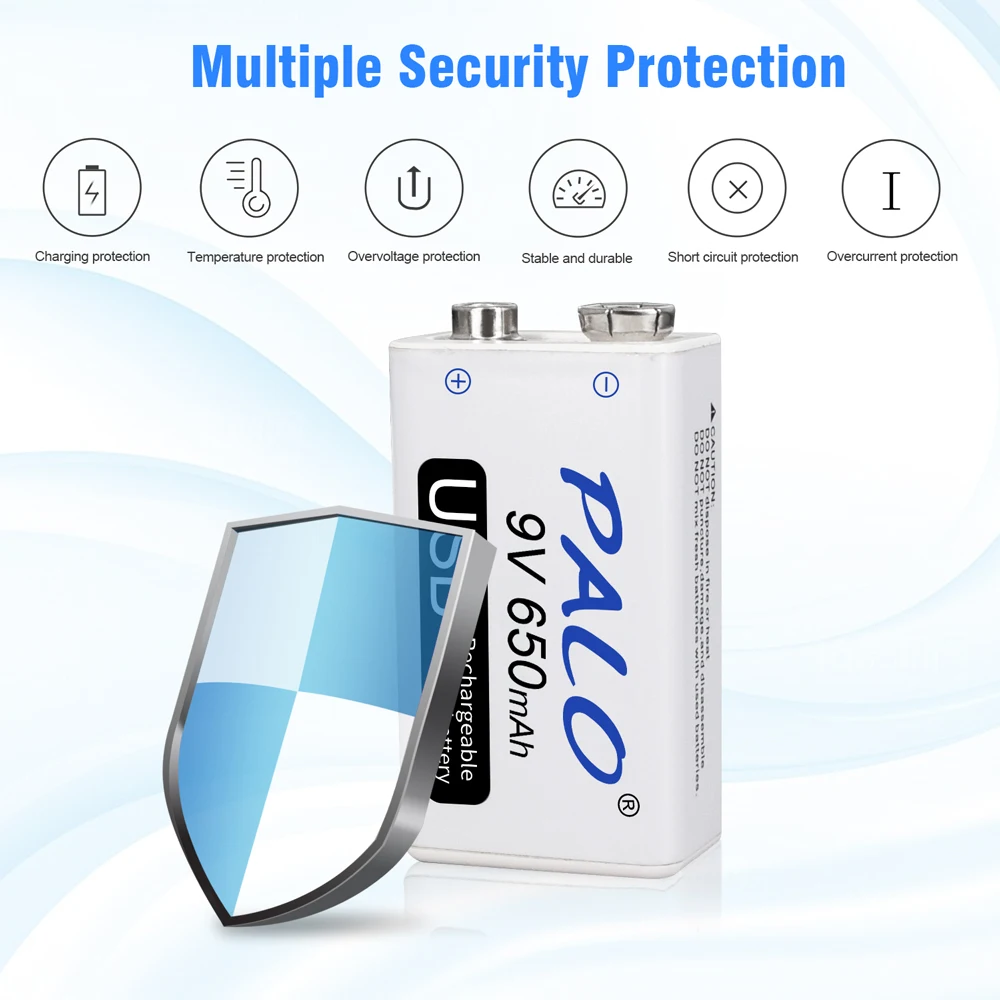 PALO 9V 650mAh литий-ионная аккумуляторная батарея Micro USB батареи micro 9 v 6F22 литиевая для