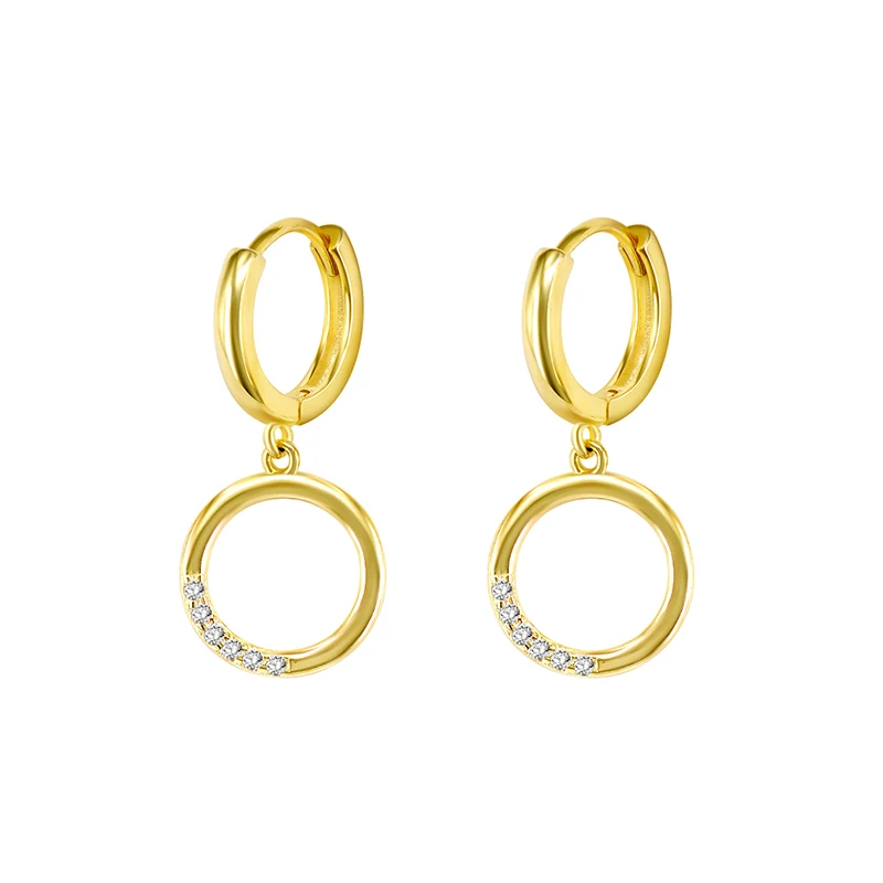 

925 Sterling Silver Ear Buckle Minimalist Circle Crystal Pendant Women's Popular Hoop Earrings Fashion Jewelry Birthday Gift