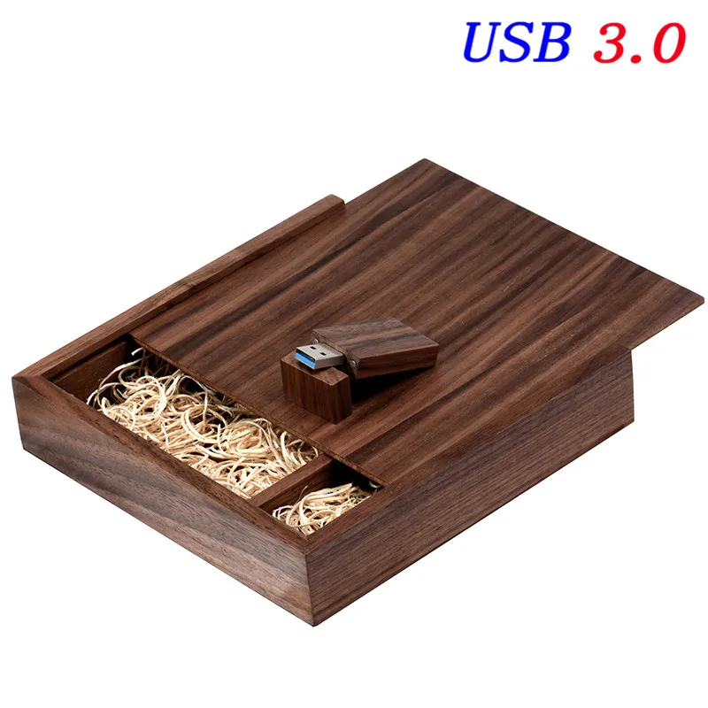 JASTER USB 3,0 деревянный альбом+ клен USB флэш-накопитель 4 ГБ 8 ГБ 16 ГБ 32 ГБ 64 Гб 128 ГБ Флешка карта памяти бесплатный логотип - Цвет: Walnut with box