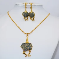 ethiopian jewelry sets for women gold flamingo pendant earrings african blue birds france arab dubai black color gift