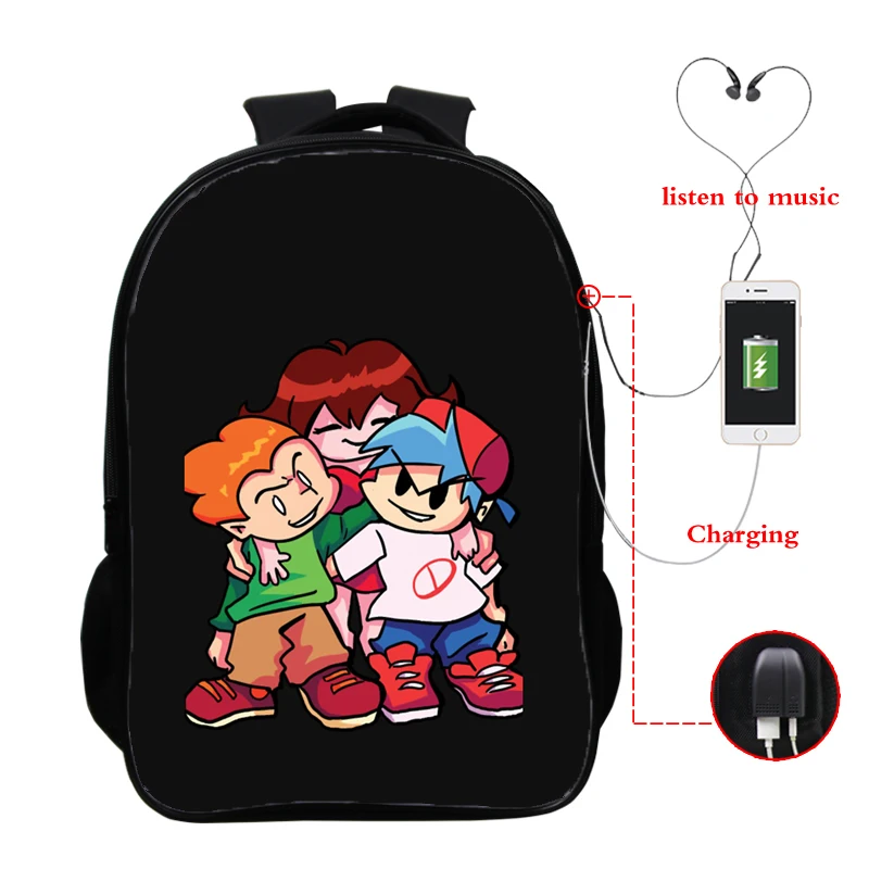 Usb зарядка рюкзаки в пятницу Funkin Back To School Рюкзак 16 дюймов Подростковая школьные