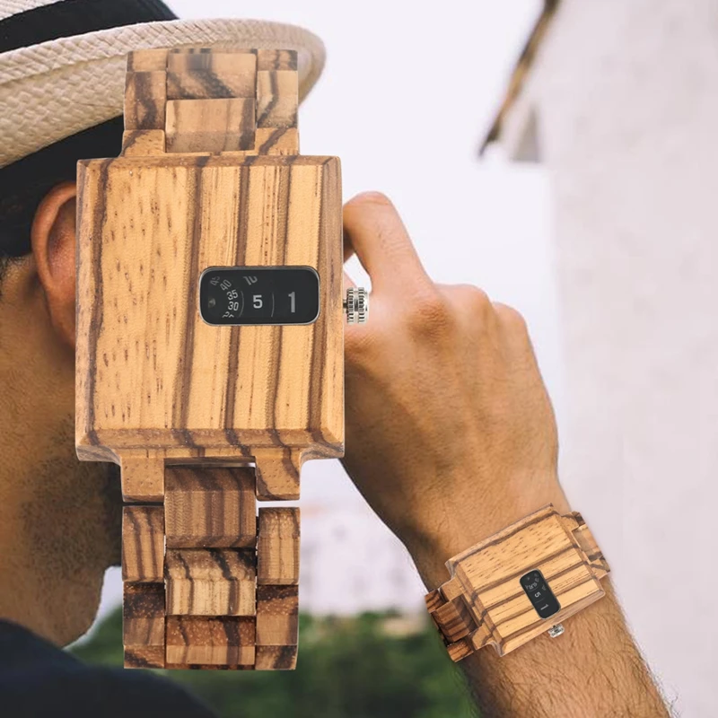 Часы наручные мужские с деревянным браслетом роскошные креативные кварцевые