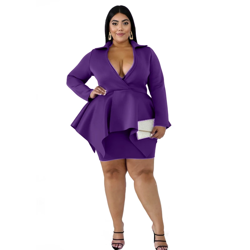 Женское офисное платье Adogirl 2XL-6XL облегающее мини-платье с глубоким v-образным