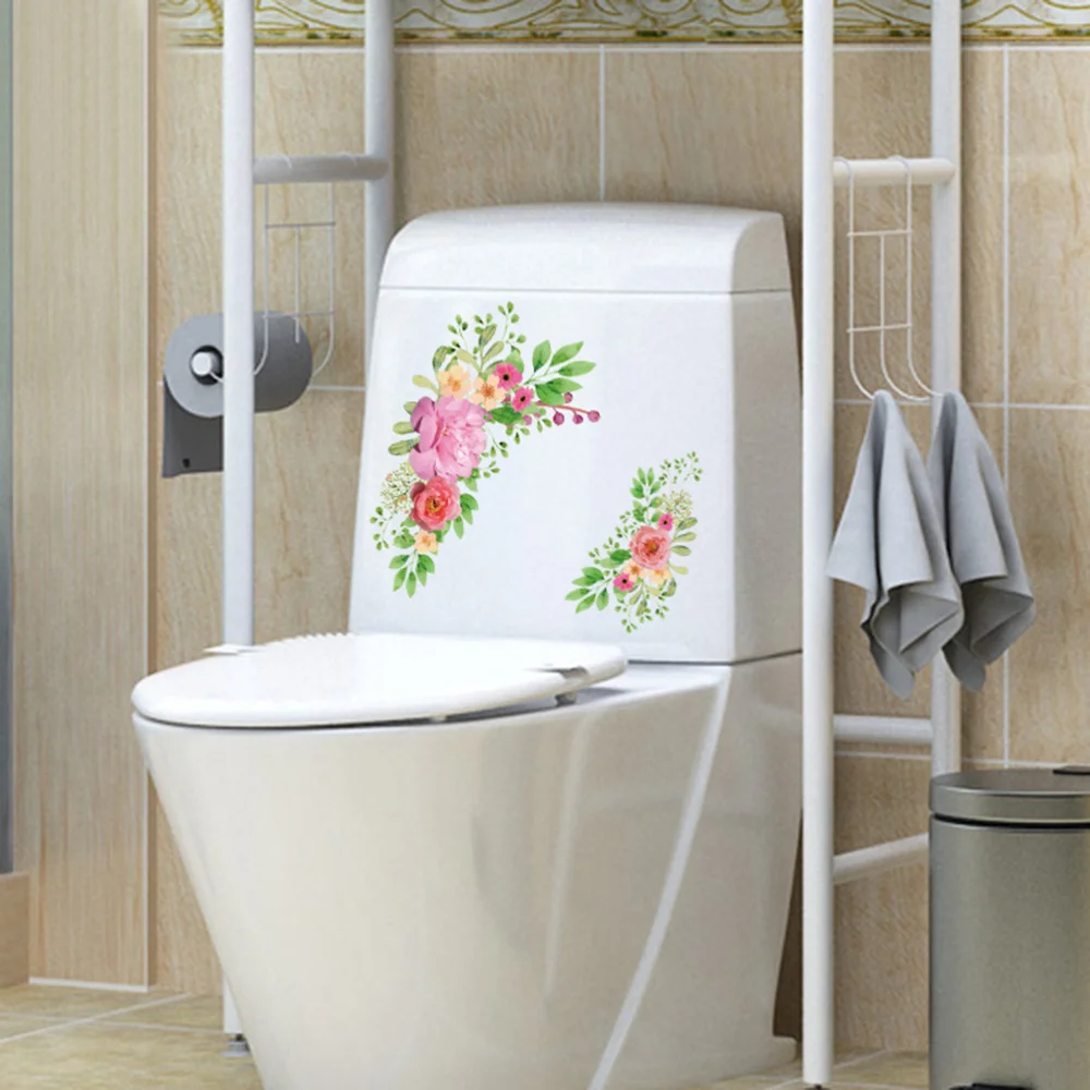 

Creative Toilet Stickers Waterproof Flowers Stickers Self-Adhesive Decal for Refrigerator Washing Machine Bathroom Decoration (